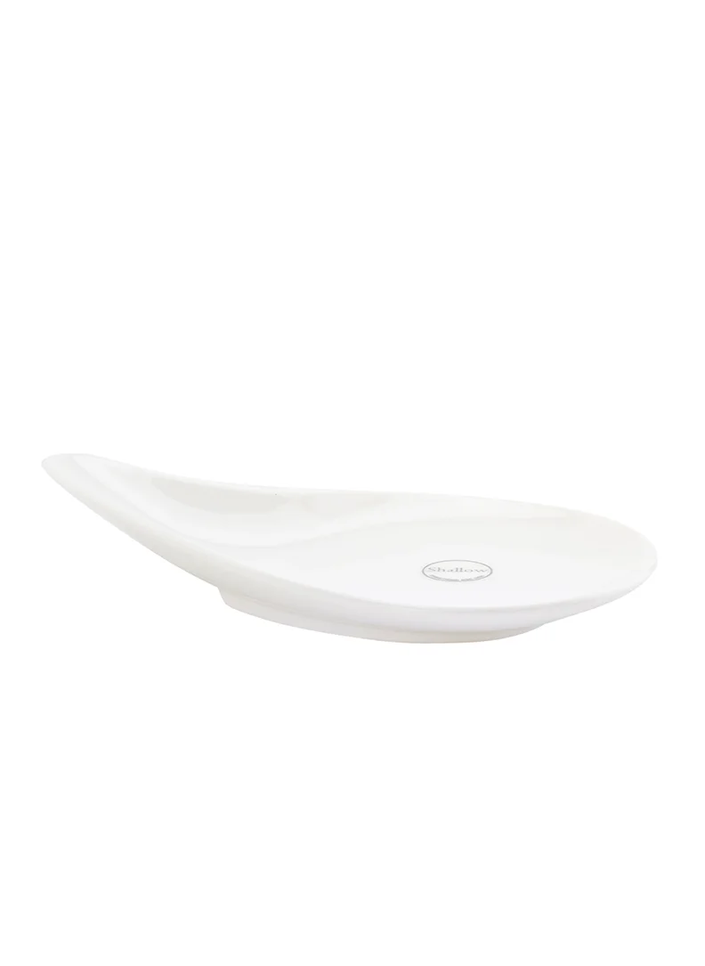 شالو Shallow Porcelain Ceramic Serving Bowl - 9x4.3cm, White