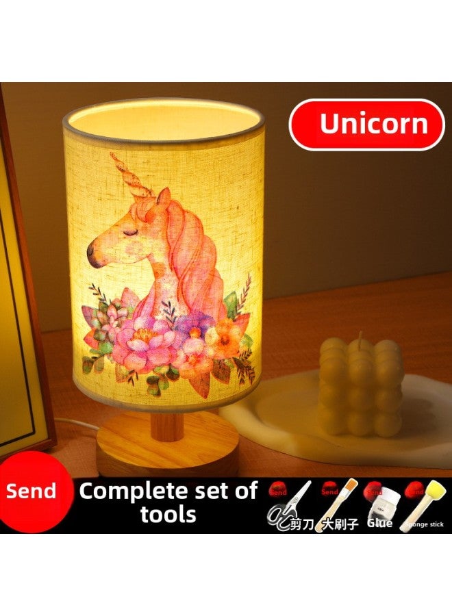 Mother's Day Gift Handmade Embossed Table Lamp DIY Material Package Dried Flower Lamp Nightlight Children's Group Building Warm-up Activities-Color:Unicorn (full Package)  - Image 1