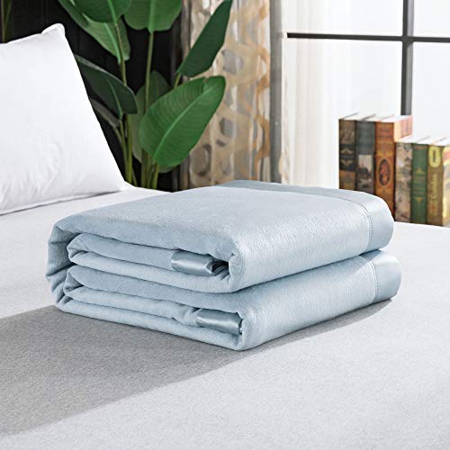 EP Mode Luxury Mulberry Silk Blanket with Silk Charmeuse Border Baby Blue Twin 66 x 88