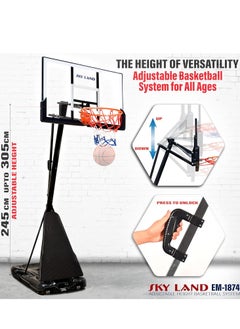 Sky Land Basketball Hoop Sports Pro Size for Adults with Wheels| Adjustable Height 8-10 ft | 50" Shatterproof Acrylic Backboard| Portable Shooting Hoop Basketball System for Indoor/Outdoor  - Image 2