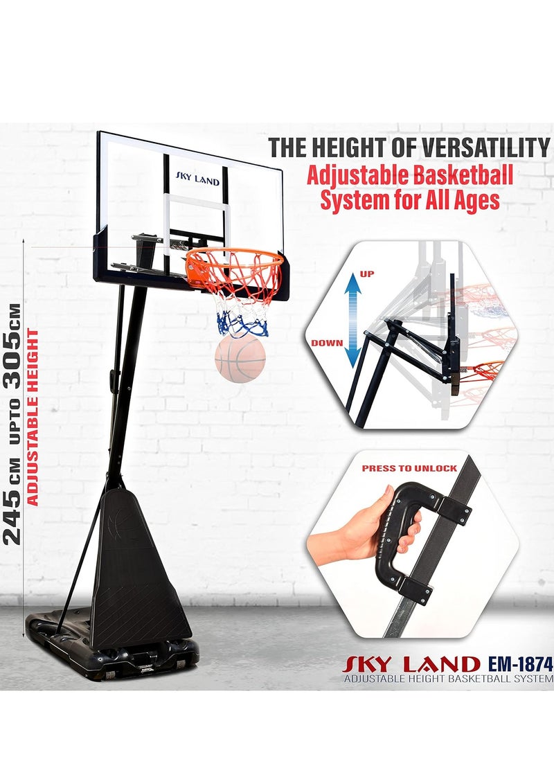 Sky Land Basketball Hoop Sports Pro Size for Adults with Wheels| Adjustable Height 8-10 ft | 50" Shatterproof Acrylic Backboard| Portable Shooting Hoop Basketball System for Indoor/Outdoor  - Image 2