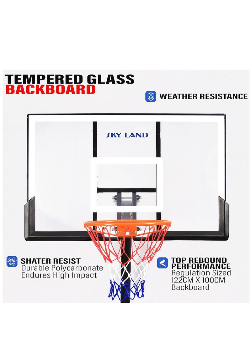 Sky Land Basketball Hoop Sports Pro Size for Adults with Wheels| Adjustable Height 8-10 ft | 50" Shatterproof Acrylic Backboard| Portable Shooting Hoop Basketball System for Indoor/Outdoor  - Image 3