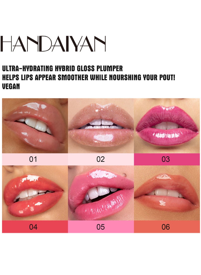 Handaiyan Lip Gloss 6 Pcs Lips Plumper Hyaluronic Acid Moisturizing Light High Shine Non Sticky Soften And Condition Crushed Diamonds Nude Stain Oil Glaze Glitter Lifter Glosses Tubes Balm Lips Treatment - Image 3