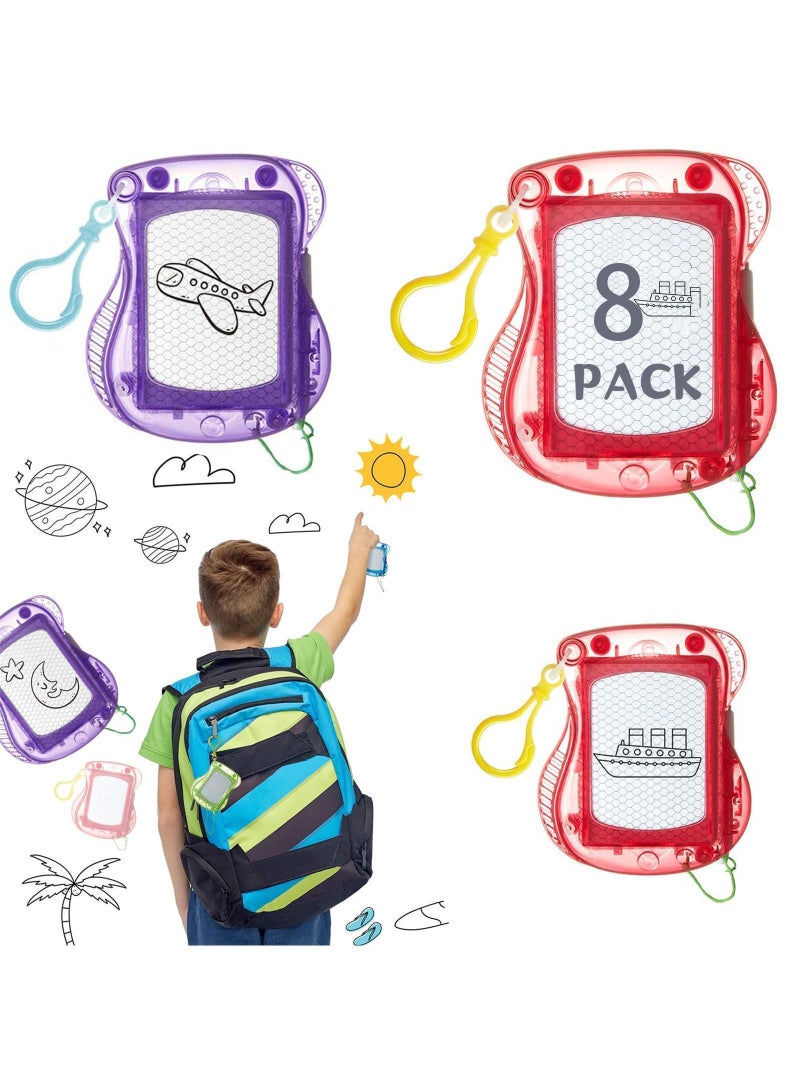 Sweet seven 8 Pcs Mini Magnetic Drawing Boards Doodle Boards Backpack Keychain Clip Drawing Boards Erasable Sketch Pad for Kids Art Supplies Party Favors Goodie Bag Filler (Red Purple)  - Image 1