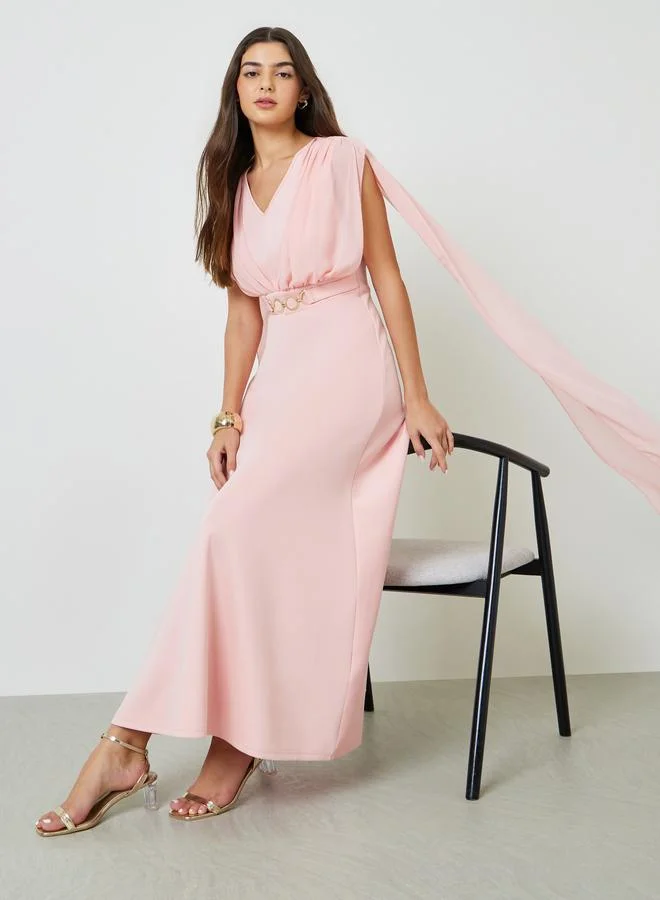تايك تو Pink Solid A-Line Maxi Dress