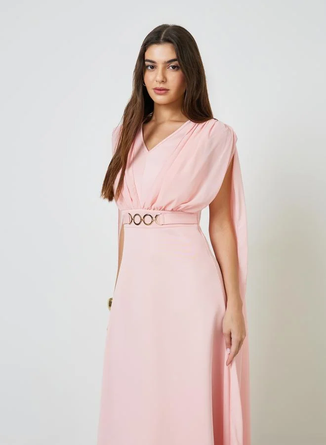 تايك تو Pink Solid A-Line Maxi Dress