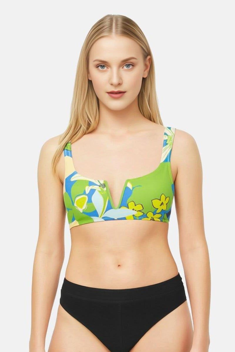 Women Lightly Padded Floral Print Bikini Top, Multicolor