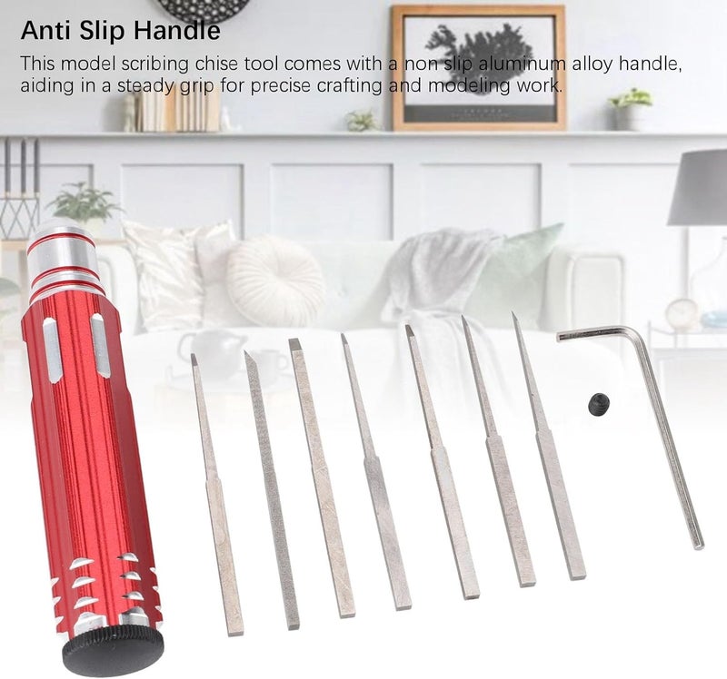 Model Scriber Tungsten Steel Carving Tool with 7 Blades 0.1 to 2.0mm, Aluminum Alloy Handle - Precise Scribing, Anti Slip Design, Ideal for Models and Crafts - Image 2