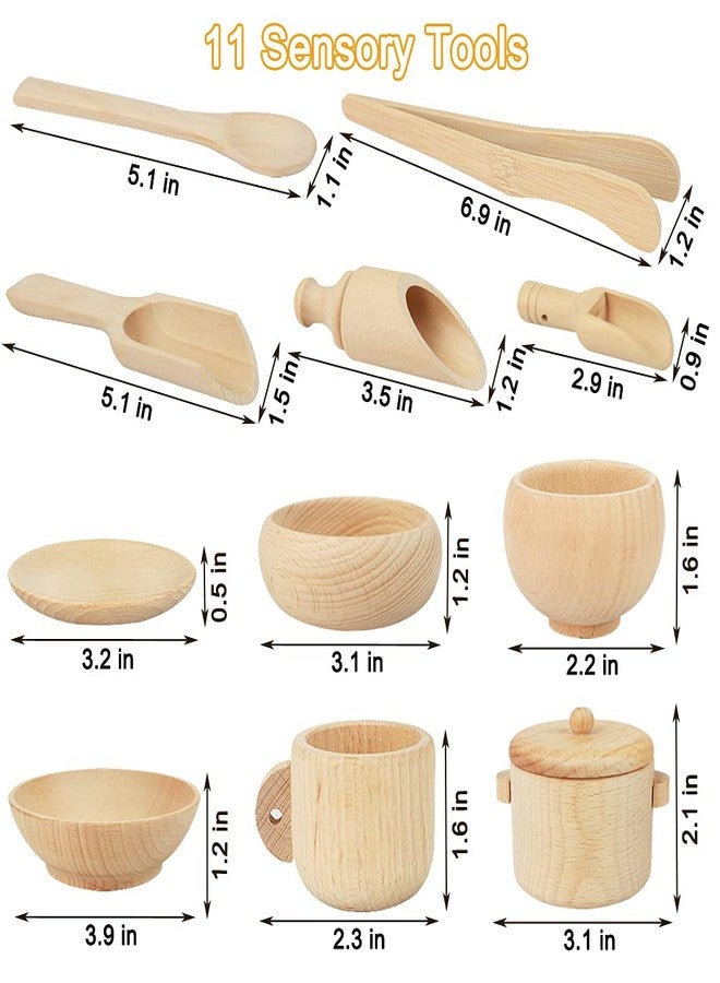 Yowlieu 12 Pcs Wooden Sensory Bin Tools, 1 Wooden Box + 11 Sensory Tools for Toddlers & Preschool Children, Montessori Sensory Wooden Toys Fine Motor Learning Pretend Play for Kids - Image 3