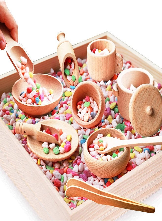 Yowlieu 12 Pcs Wooden Sensory Bin Tools, 1 Wooden Box + 11 Sensory Tools for Toddlers & Preschool Children, Montessori Sensory Wooden Toys Fine Motor Learning Pretend Play for Kids - Image 1