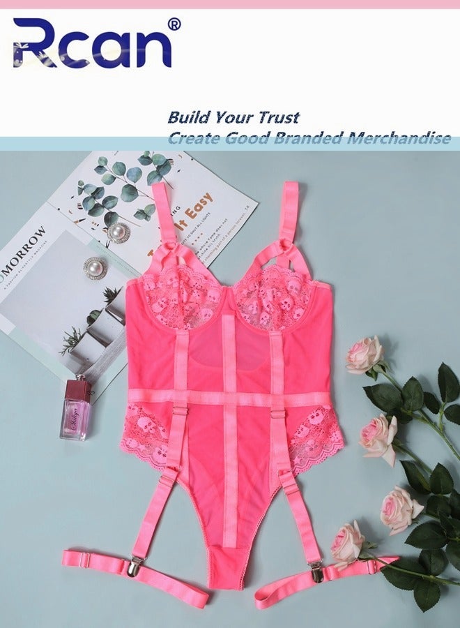 Rcan Women Garter Lingerie Set Plus Size Strappy Naughty Bodysuit Exotic One Piece Babydoll Sleepwear Clubwear