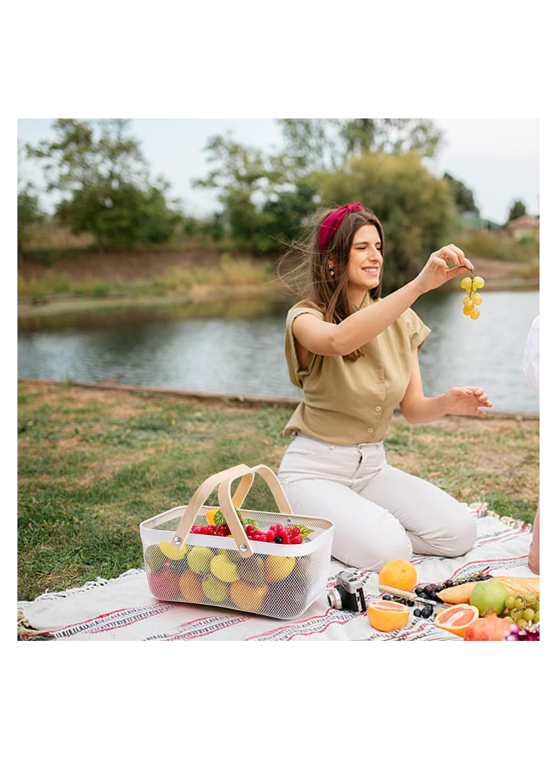 SYOSI Mesh Fruit Storage Basket with Handle, Fruit Drainer Basket Garden Harvest Basket Picnic Basket, Multi-Functional Metal Wire Basket Fruit Vegetable Gathering Organizer - Image 2