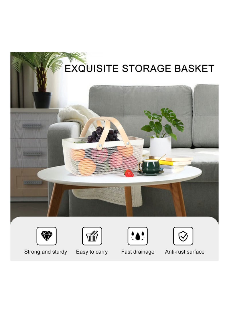 SYOSI Mesh Fruit Storage Basket with Handle, Fruit Drainer Basket Garden Harvest Basket Picnic Basket, Multi-Functional Metal Wire Basket Fruit Vegetable Gathering Organizer - Image 4