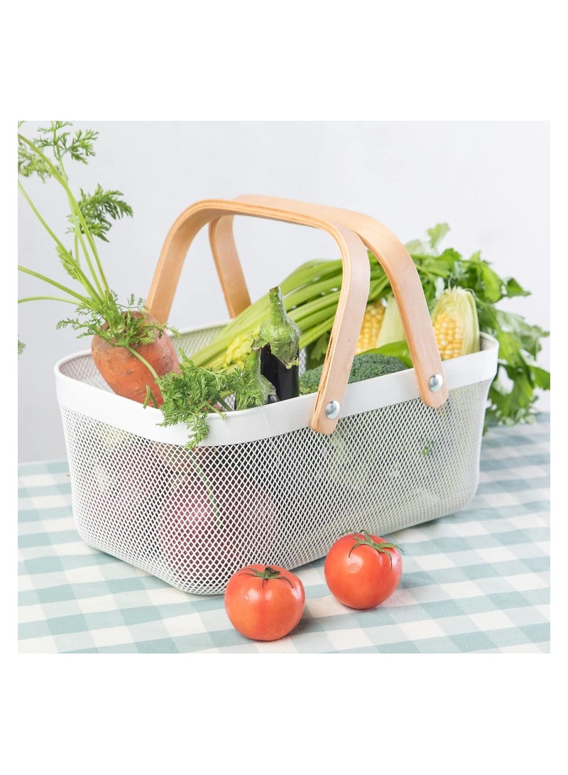 SYOSI Mesh Fruit Storage Basket with Handle, Fruit Drainer Basket Garden Harvest Basket Picnic Basket, Multi-Functional Metal Wire Basket Fruit Vegetable Gathering Organizer - Image 3