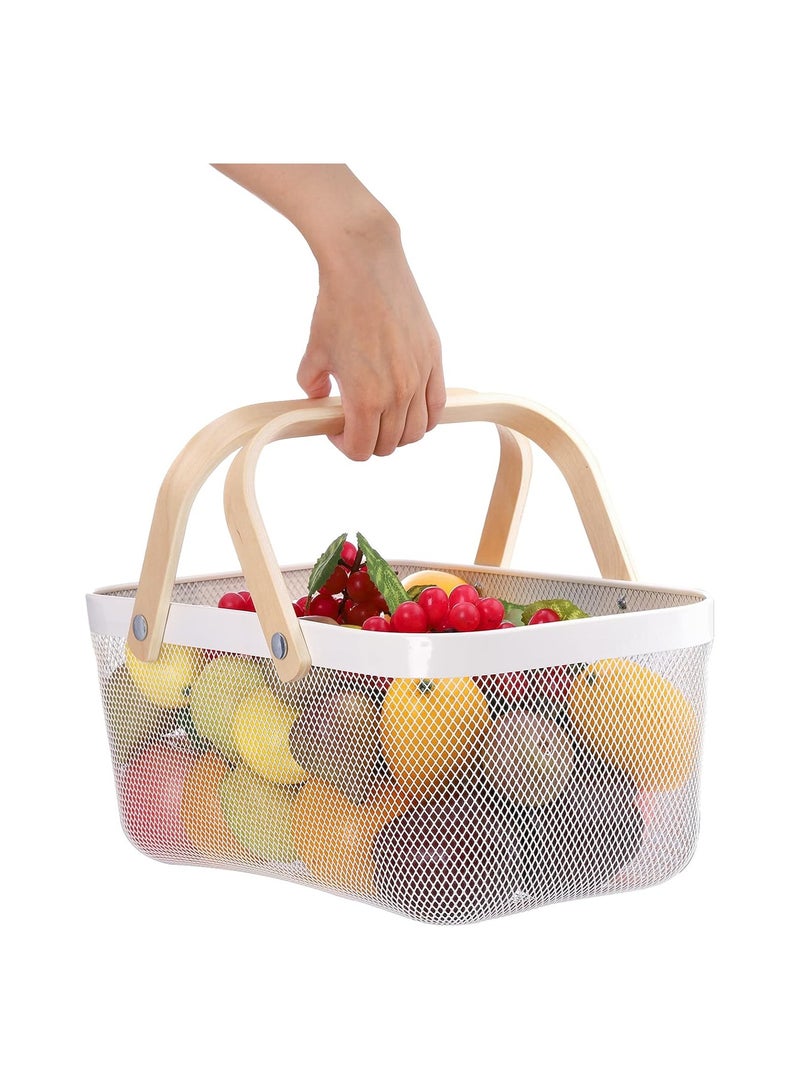 SYOSI Mesh Fruit Storage Basket with Handle, Fruit Drainer Basket Garden Harvest Basket Picnic Basket, Multi-Functional Metal Wire Basket Fruit Vegetable Gathering Organizer - Image 1