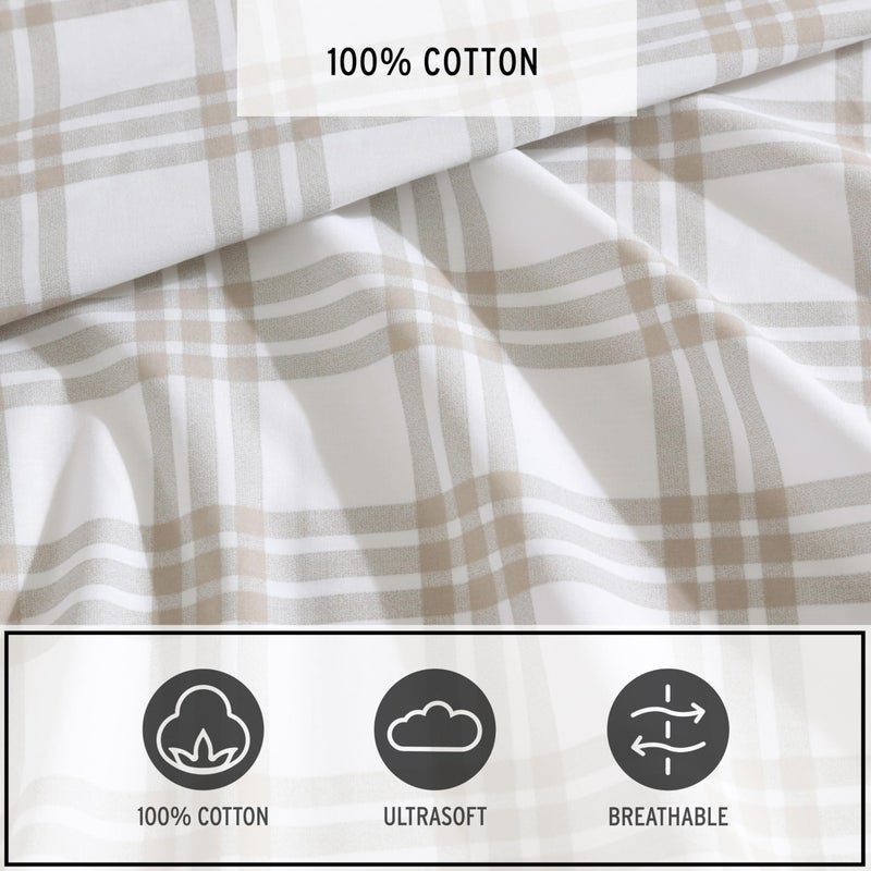 Eddie Bauer - Twin Sheet Set, Cotton Percale Bedding Set, Super Soft and Bedding Set, Oeko-Tex Certified (Basic Plaid Beige, Twin) - Image 4