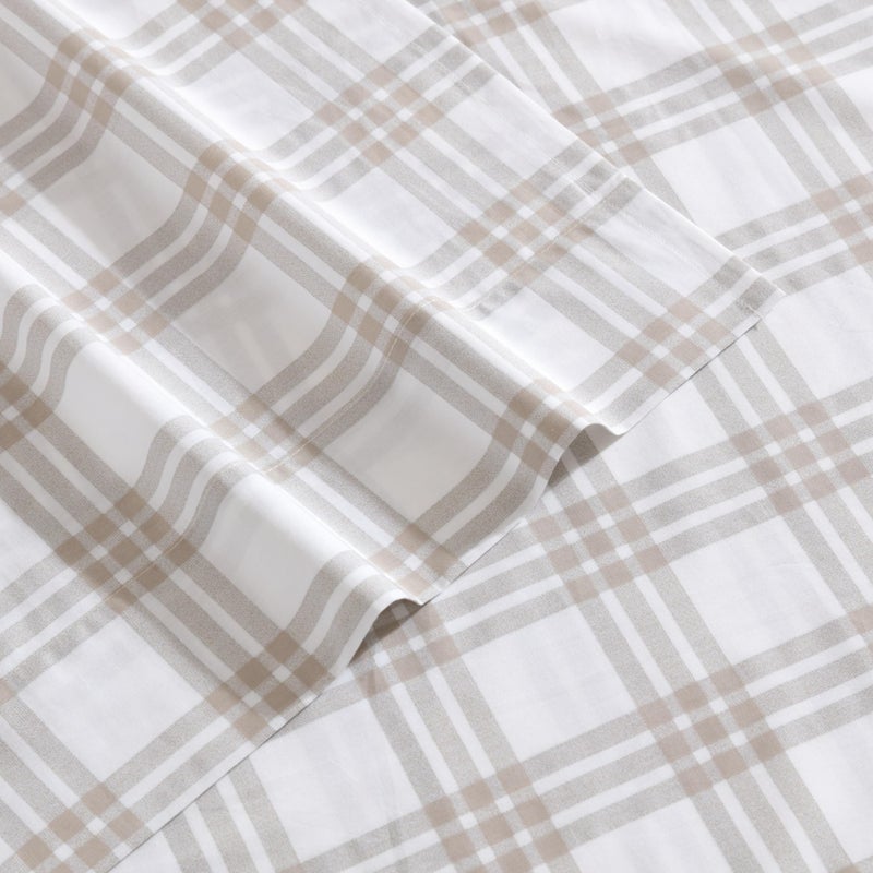 Eddie Bauer - Twin Sheet Set, Cotton Percale Bedding Set, Super Soft and Bedding Set, Oeko-Tex Certified (Basic Plaid Beige, Twin) - Image 5