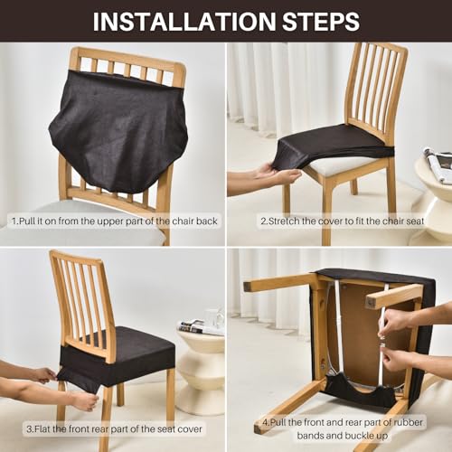 SearchI Stretch Dining Chair Seat Covers Set of 4, Soft Removable Washable Seat Covers for Dining Chairs, Dining Room Seat Cover Slipcover Protector (Rear-Covered, Beige Flower) - Image 5
