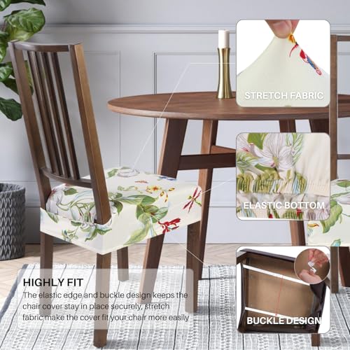 SearchI Stretch Dining Chair Seat Covers Set of 4, Soft Removable Washable Seat Covers for Dining Chairs, Dining Room Seat Cover Slipcover Protector (Rear-Covered, Beige Flower) - Image 3