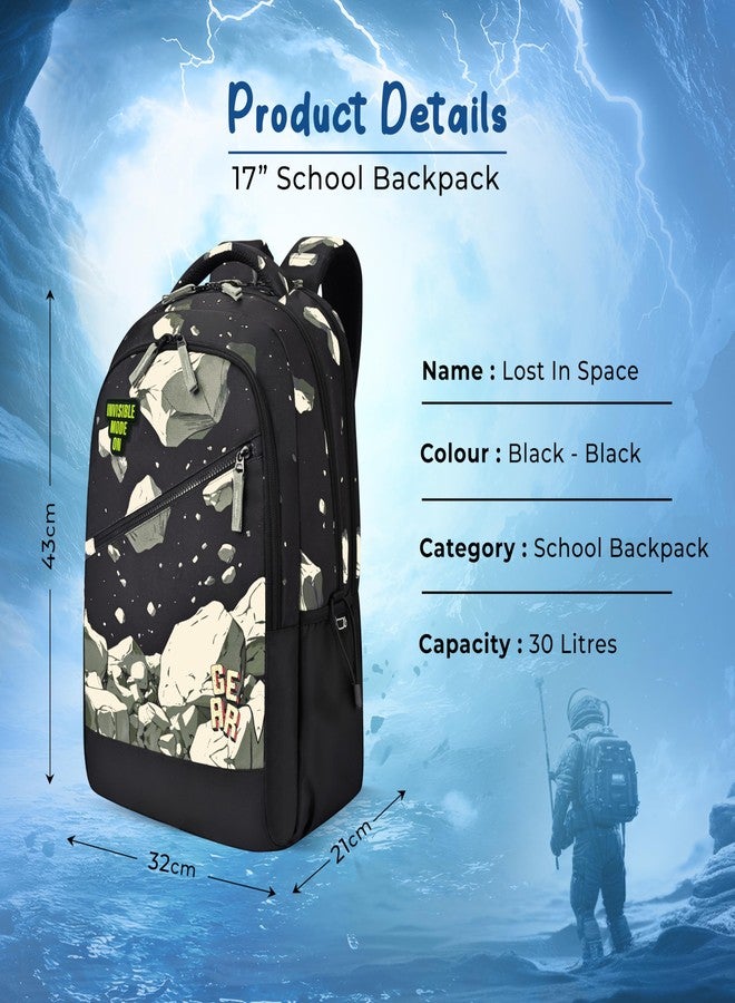 Gear Lost In Space 17"/30L Large Water Resistant School Bag | Casual Backpack | Daypack | Travel Backpack | Kids Bag for Boys/Girls (Black - Black) - Image 2