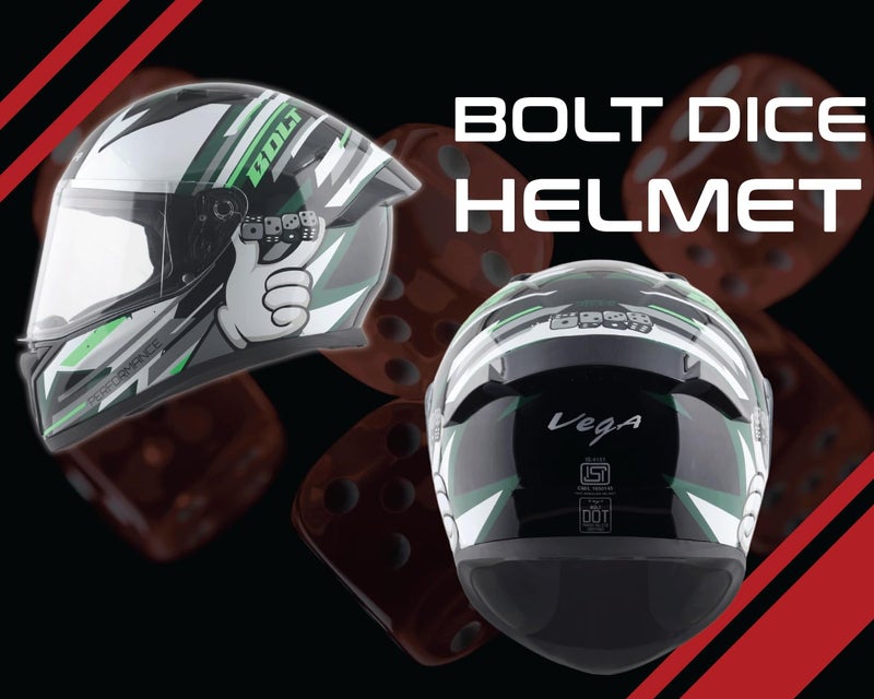 Vega Bolt Dice Full Face Motorcycle Helmet with Lightweight Shell, Shock Absorbing Liner, Comfortable Interior, Ventilated Fit, Durable Build, and Trendy White Black Finish White Black-L - Image 3
