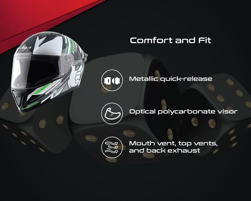 Vega Bolt Dice Full Face Motorcycle Helmet with Lightweight Shell, Shock Absorbing Liner, Comfortable Interior, Ventilated Fit, Durable Build, and Trendy White Black Finish White Black-L - Image 5