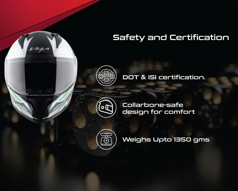 Vega Bolt Dice Full Face Motorcycle Helmet with Lightweight Shell, Shock Absorbing Liner, Comfortable Interior, Ventilated Fit, Durable Build, and Trendy White Black Finish White Black-L - Image 4