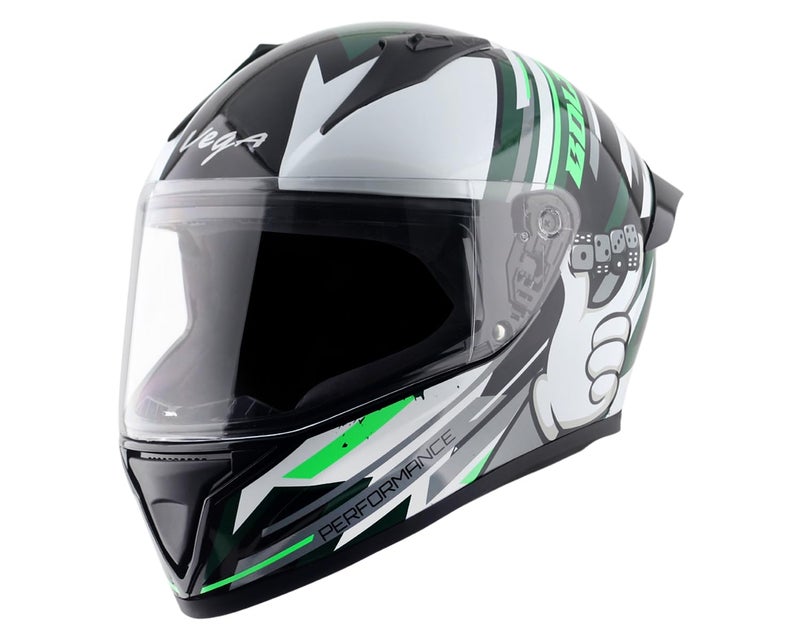 Vega Bolt Dice Full Face Motorcycle Helmet with Lightweight Shell, Shock Absorbing Liner, Comfortable Interior, Ventilated Fit, Durable Build, and Trendy White Black Finish White Black-L - Image 1