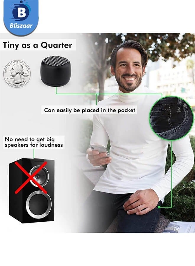 Bliszaar Best Mini Portable Bluetooth Speaker with HD Sound & Bass, Smallest Wireless Bluetooth Speakers for Phone/PC/Tablet, Photo Selfie Button Answer Phone Calls, Cute Tiny Speaker, Black - Image 4