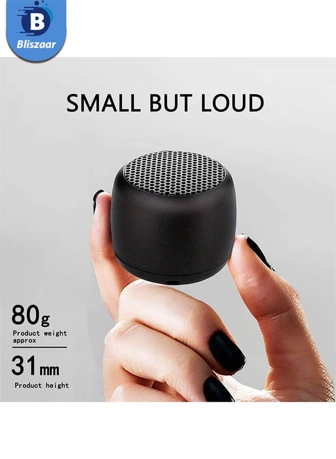 Bliszaar Best Mini Portable Bluetooth Speaker with HD Sound & Bass, Smallest Wireless Bluetooth Speakers for Phone/PC/Tablet, Photo Selfie Button Answer Phone Calls, Cute Tiny Speaker, Black - Image 1