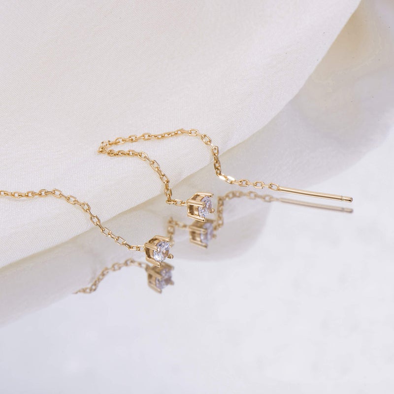 S.Leaf Cz Threader Earrings Sterling Silver Thread Earrings for Women 6cm - Image 3