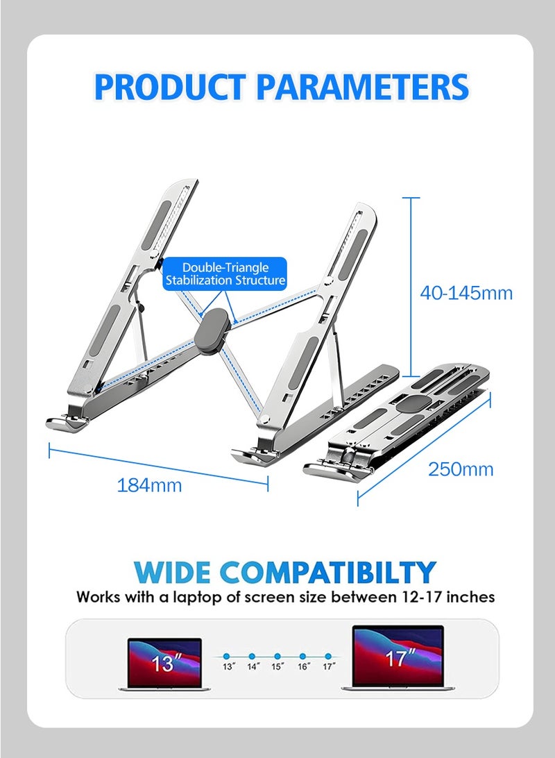 BEIRUI Computer Stand, Metal + Silicone Material Stand, 7 Height Adjustable, Ergonomic Portable Aluminum Laptop Stand, Foldable Non-Slip Laptop Stand, Compatible with 9-15.6 inch Laptops - Image 3