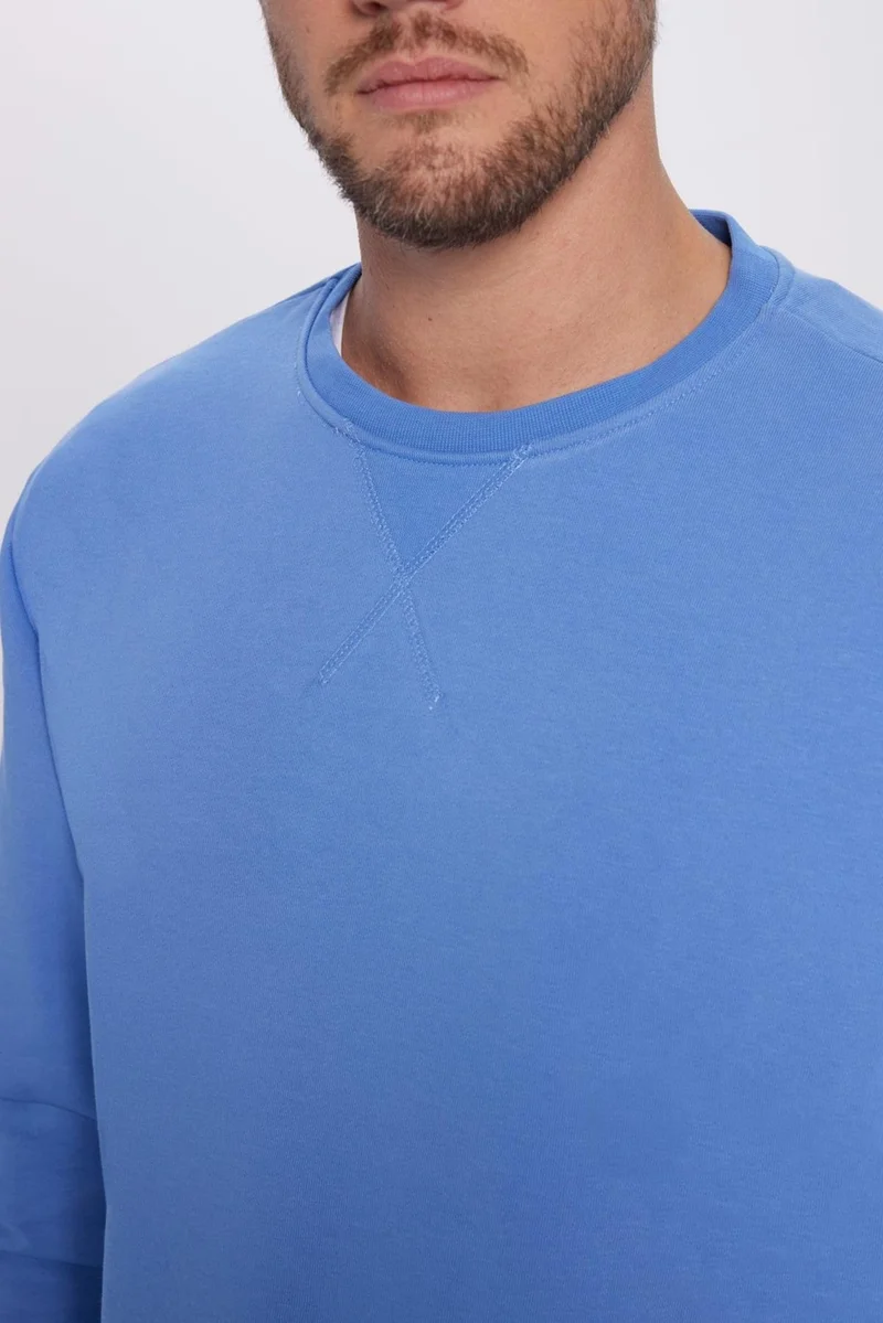 Tudors Unisex Relax Fit Comfortable Cut Cotton Basic Indigo Color Crew Neck Sweatshirt