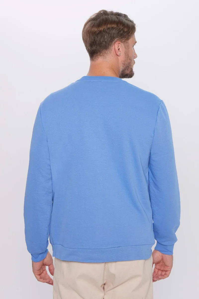 Tudors Unisex Relax Fit Comfortable Cut Cotton Basic Indigo Color Crew Neck Sweatshirt