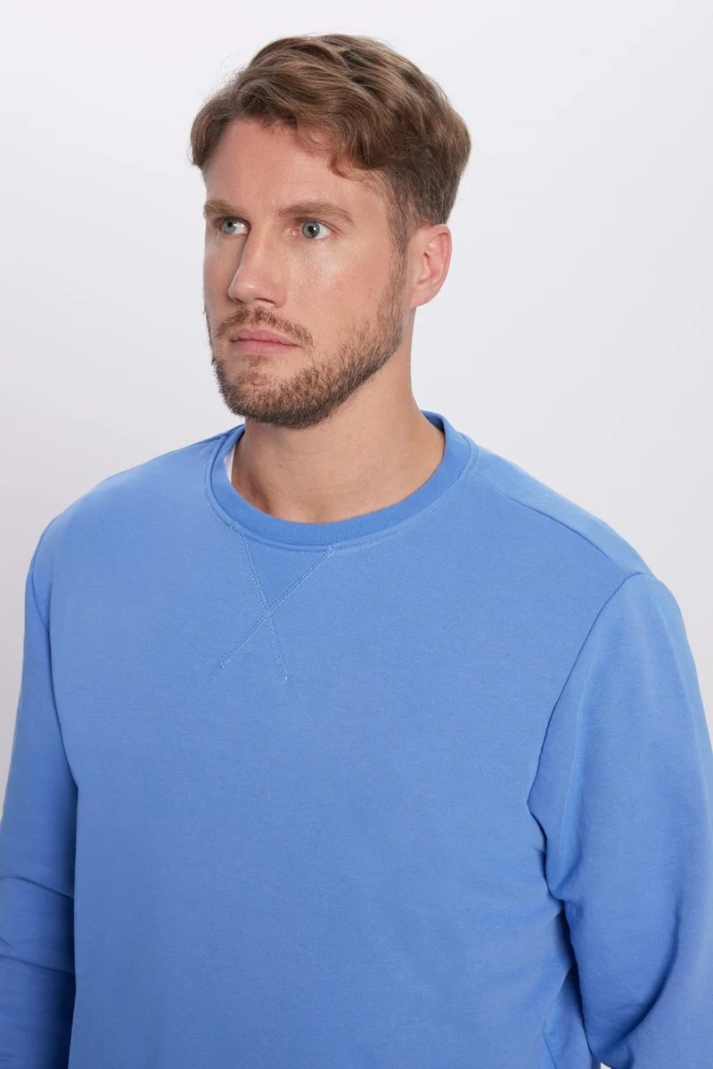 Tudors Unisex Relax Fit Comfortable Cut Cotton Basic Indigo Color Crew Neck Sweatshirt