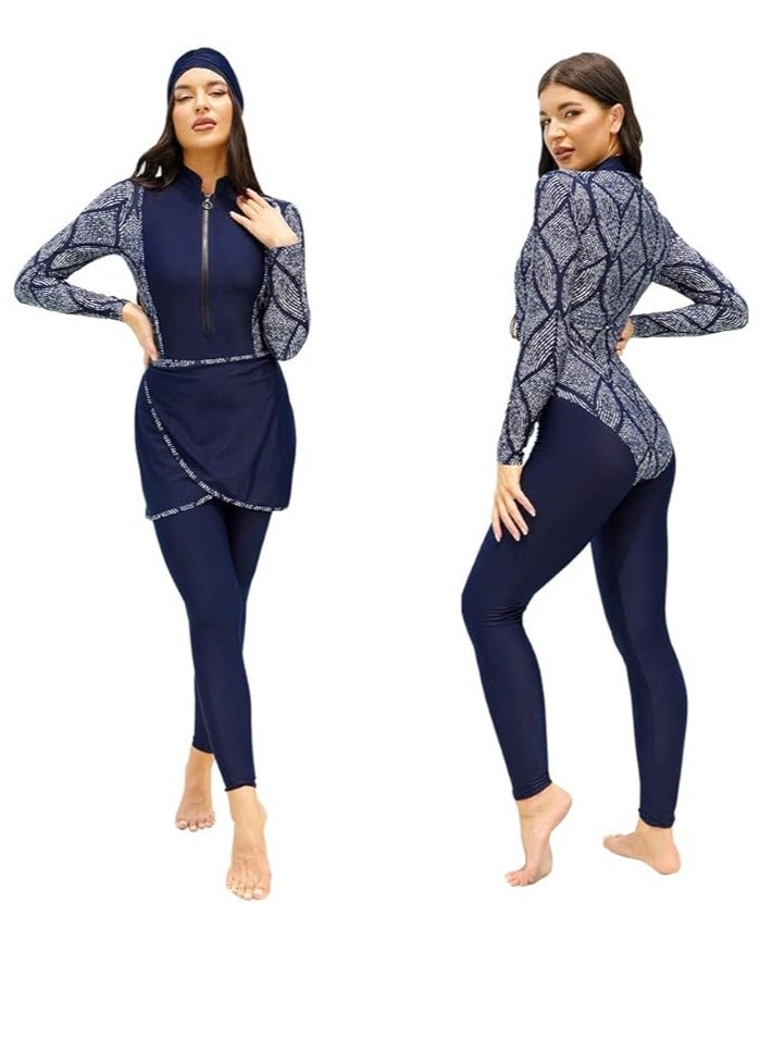 Spall Muslim Women Modest Swimsuit Full Coverage Floral Print Three Piece Islamic Hijab Ladies Beachwear Swimming Swimwear - Image 1