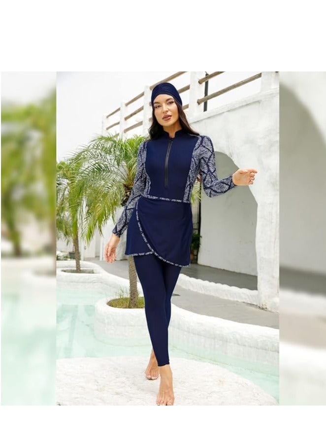 Spall Muslim Women Modest Swimsuit Full Coverage Floral Print Three Piece Islamic Hijab Ladies Beachwear Swimming Swimwear - Image 2