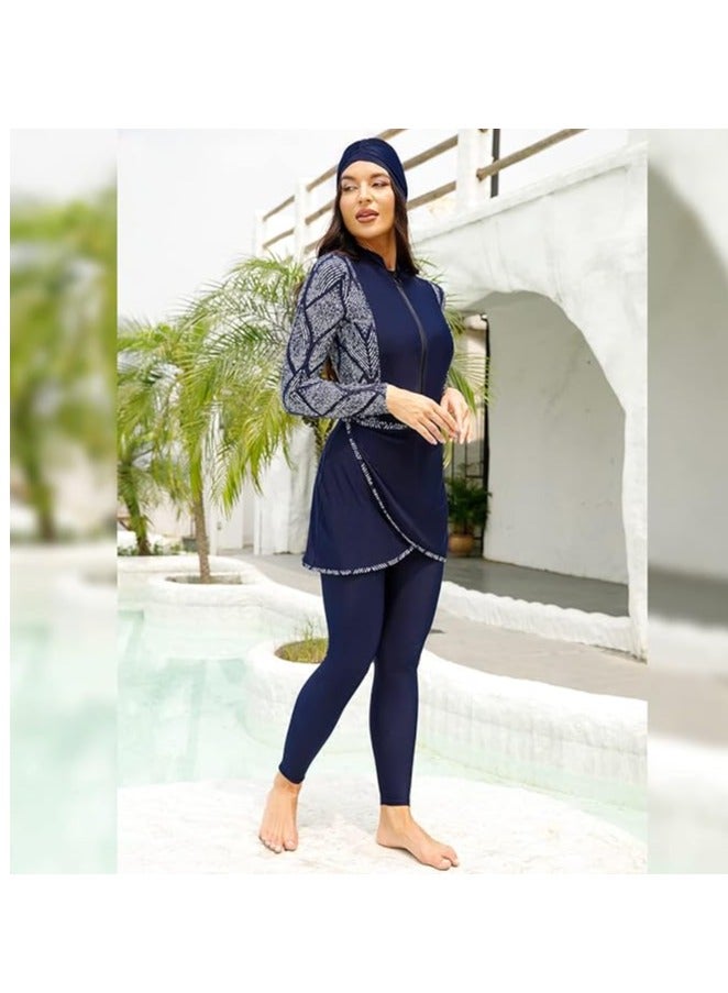 Spall Muslim Women Modest Swimsuit Full Coverage Floral Print Three Piece Islamic Hijab Ladies Beachwear Swimming Swimwear - Image 3