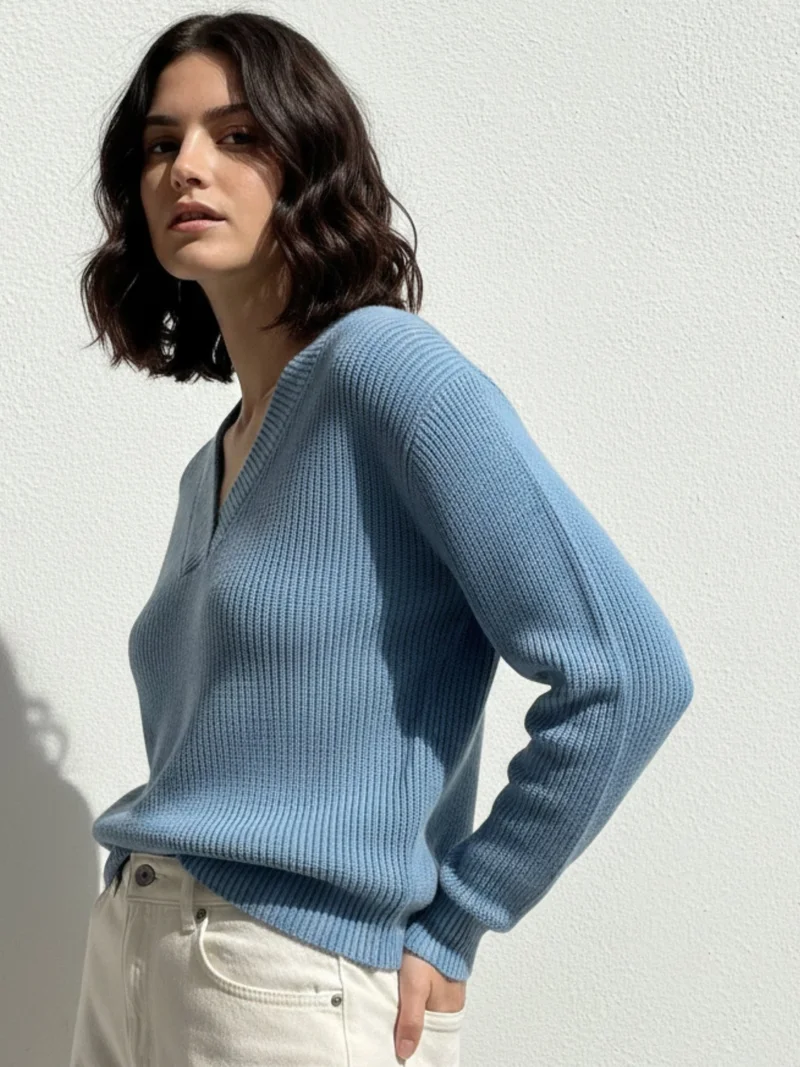 أوجيدر Blue Full Sleeve V Neck Sweater