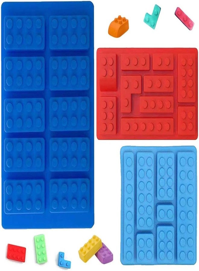 Skytail 3 Pack Block Lego Silicone Moulds for Baking Building Brick Chocolate Candy Bar Ice Cube Tray Muffin Pudding Jelly Gumdrop Gummy Fondant Toy Theme Cake Cupcake Decoration Clay Crayon Molds - Image 1