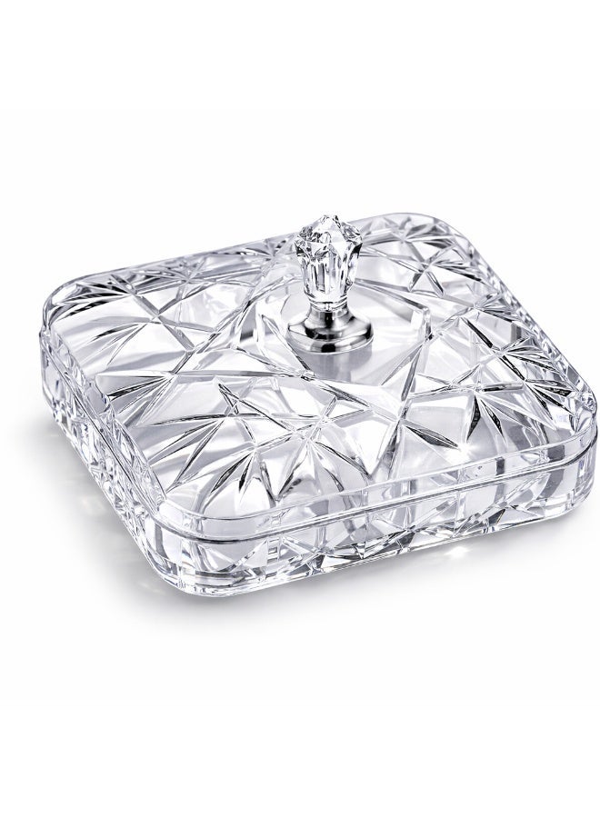 Sarty Clear Acrylic Square Divided Snack Serving Tray & Bonbonniere with Lid, 5 Compartments Crystal Design - Transparent - Image 1
