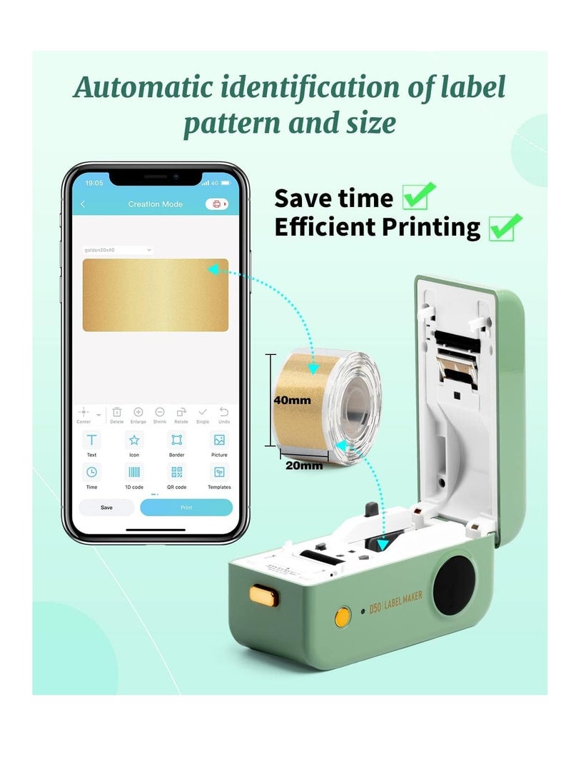 آلة طباعة الملصقات الكبيرة مع شريط D50 لأشرطة 3/5" إلى 9/10"، آلة ملصقات حرارية محمولة، طابعة ملصقات بلوتوث للعناوين والتخزين والمكتب، تدعم الهواتف والأجهزة اللوحية. - Image 3