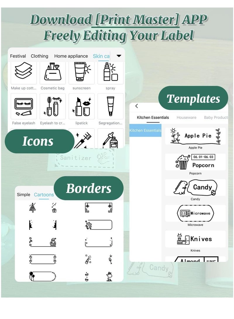 آلة طباعة الملصقات الكبيرة مع شريط D50 لأشرطة 3/5" إلى 9/10"، آلة ملصقات حرارية محمولة، طابعة ملصقات بلوتوث للعناوين والتخزين والمكتب، تدعم الهواتف والأجهزة اللوحية. - Image 4