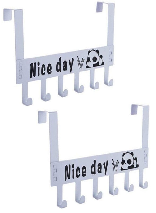 ATCAN Over The Door Hooks Door Hanger 2 Packs Over Door Hooks, 6 Hooks Sturdy Metal Over Door Hooks for Hanging Clothes Coats, Hats, Robes, Towels (2 pcs White) - Image 1