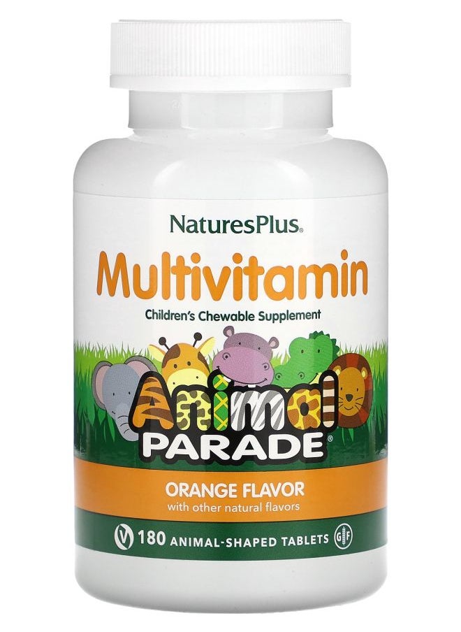 NaturesPlus Animal Parade Children's Chewable Multivitamin Supplement Orange 180 Animal-Shaped Tablets 