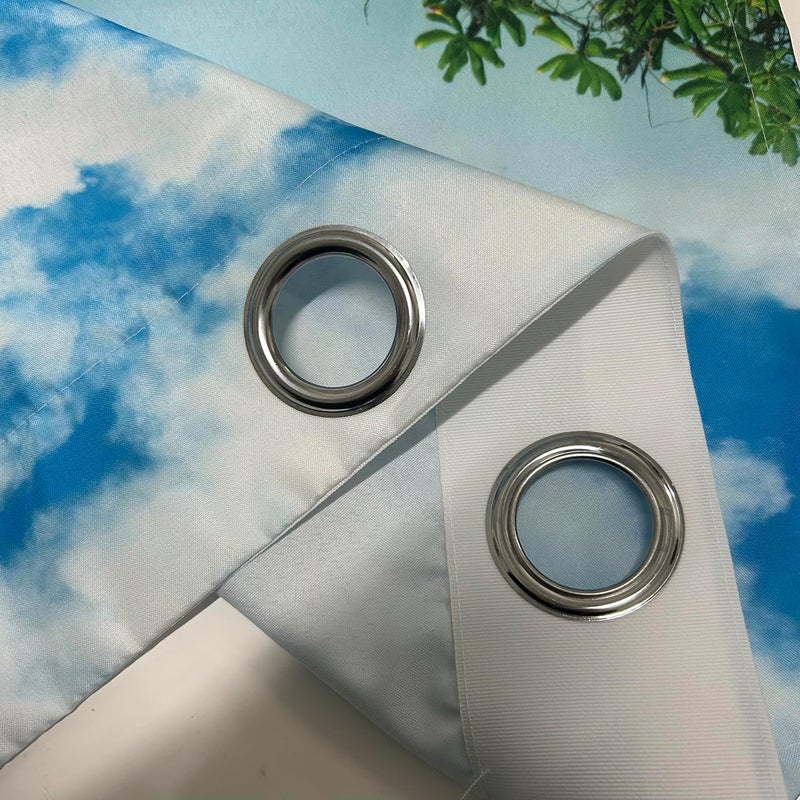 ستائر شاطئ مقاس 27.5 × 39 بوصة بحلقات، استوائي، ساحلي، جزيرة، أشجار نخيل، صيف، أمواج محيط، نمط مطبوع، قماش مقاوم للماء، ستائر نافذة لغرفة النوم والمطبخ والحمام والنافذة الصغيرة والخزانة الصغيرة، لوحتان. - Image 3