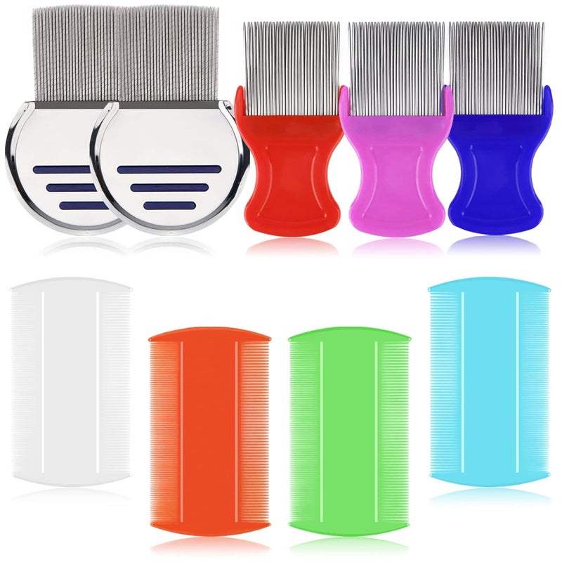 LABOTA 9 Pcs Lice Combs Flea Combs Hair Comb Double Sided Fine Tooth Combs Removal Dandruff Comb with Metal Teeth Stainless Steel Louse and Nit Comb for Head Lice Treatment