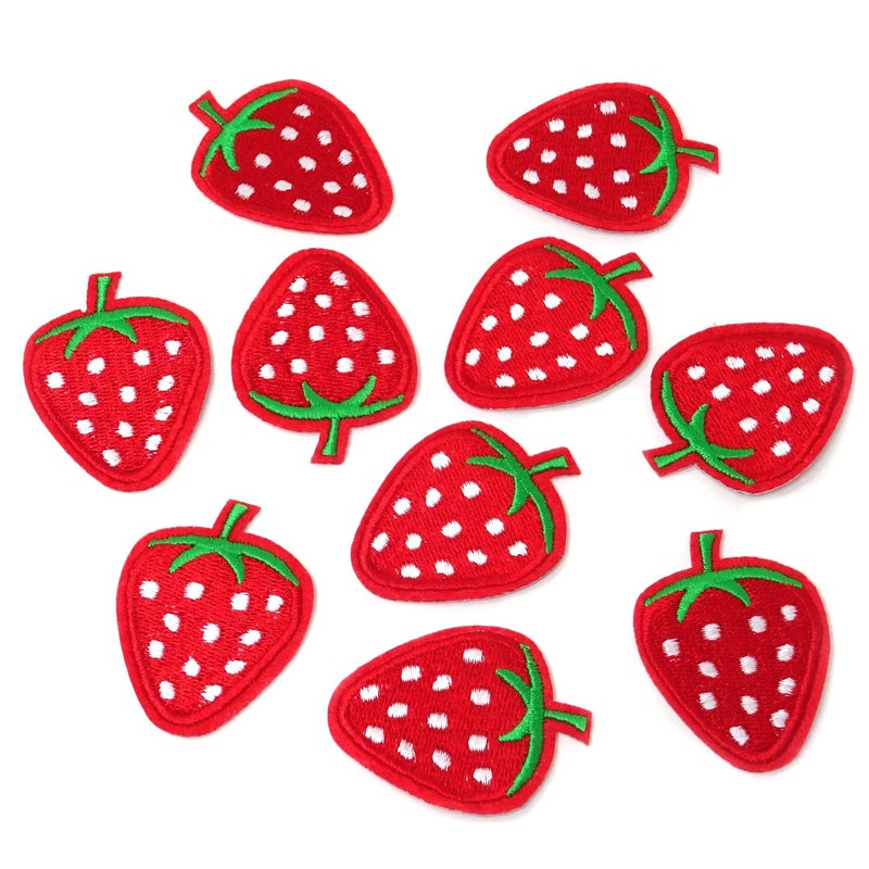 HONBAY Honbay 10PCS Cute Red Strawberry Appliques Decorative Patches Embroidered DIY Sew onIron on Patches for Shirts Coats Jackets Backpacks Hats Jeans
