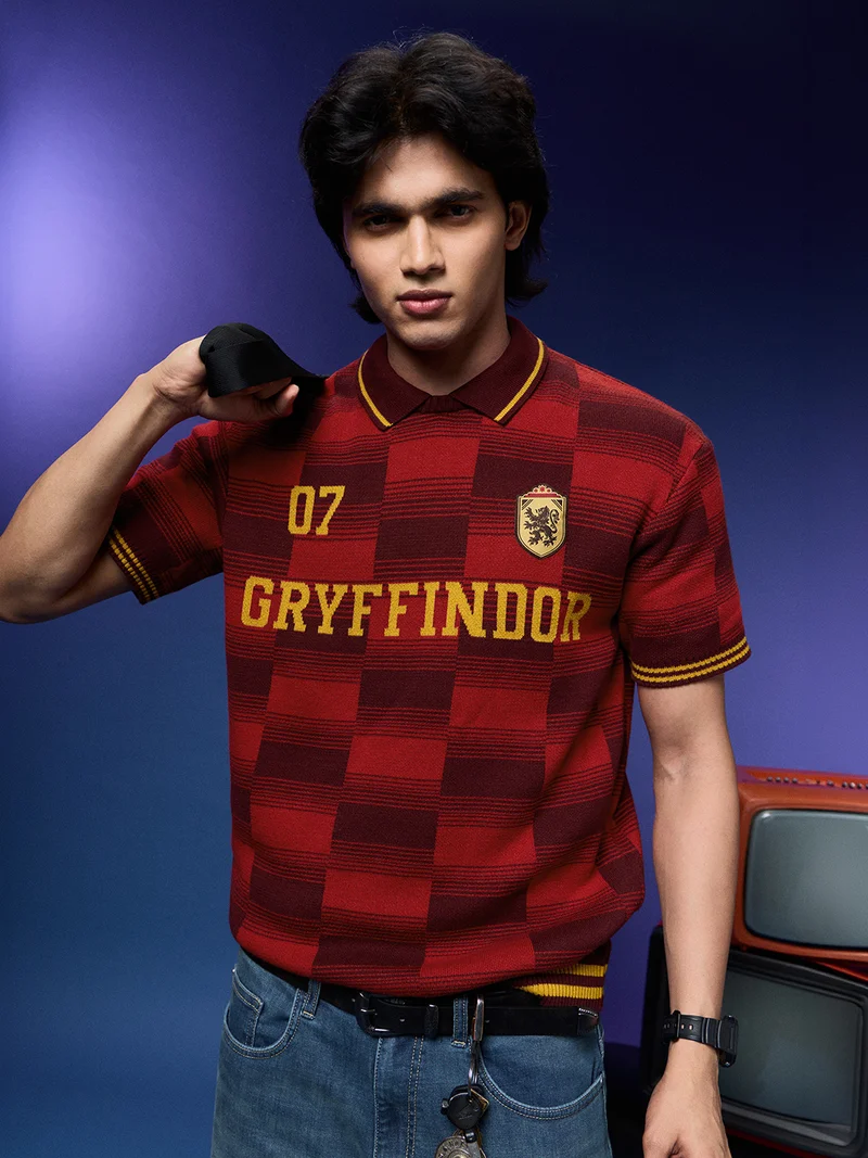 The Souled Store The Souled Store Men Harry Potter Red Applique Oversized Polos