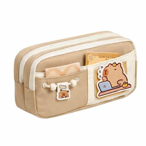 ZOLYPY Kawaii Cute Aesthetic Pencil Case for Students | Large Capacity Multi-Pocket Pencil Pouch with Zipper | Cartoon Stationery Organizer Bag for School, College & Office Supplies (Brown) - Image 1